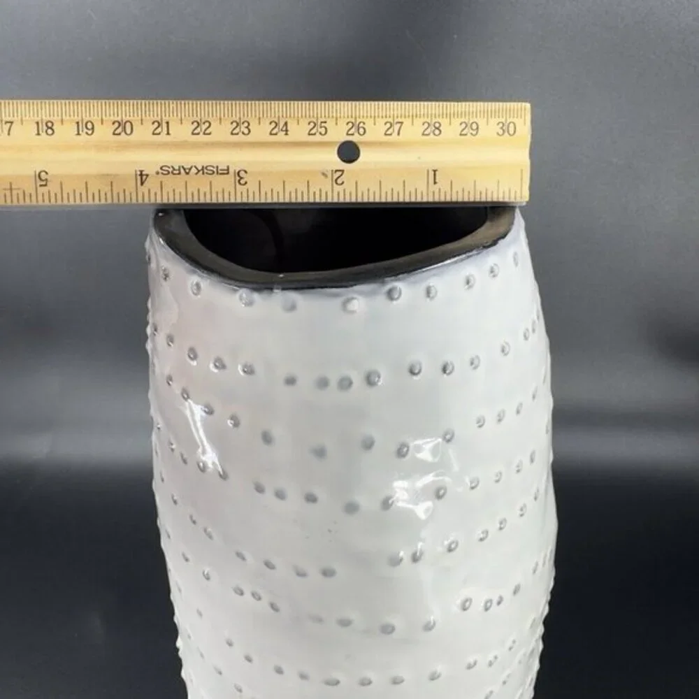 Nate Berkus Ceramic White Hobnail Textured Pottery Vase Vessel With Black Inside